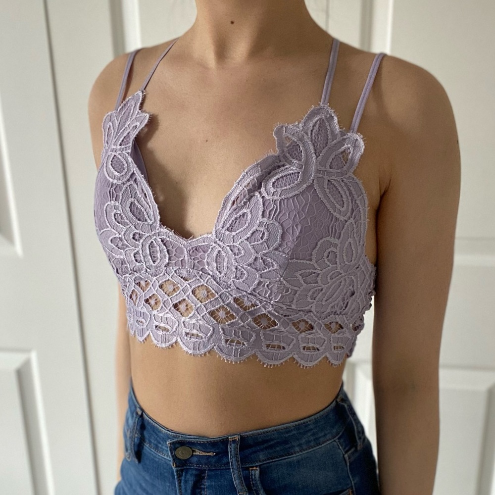LACEY - Lavender Purple V Neck Criss Cross Back Lace Bralette